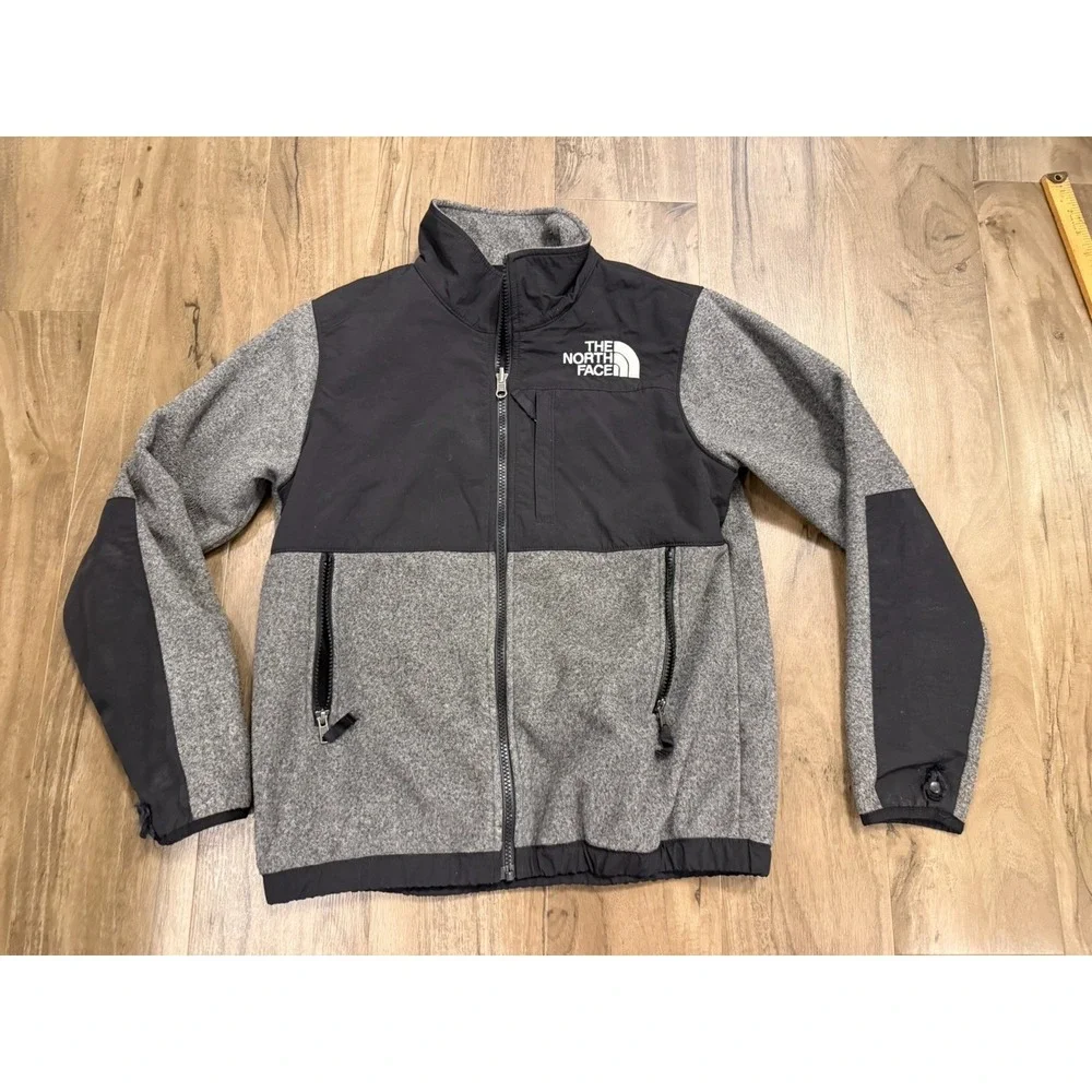 The North Face Boys Medium Gray Black Denali Fleece Full Zip Jacket Coat L